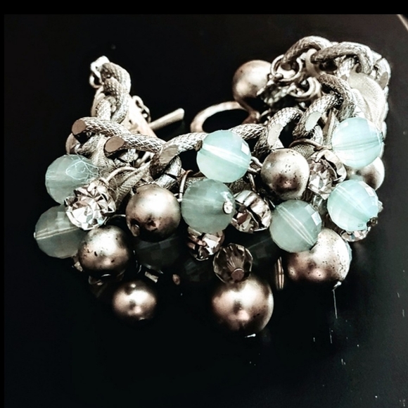 HP Aqua & Silver Bead Braided Cluster Bracelet - Picture 5 of 14